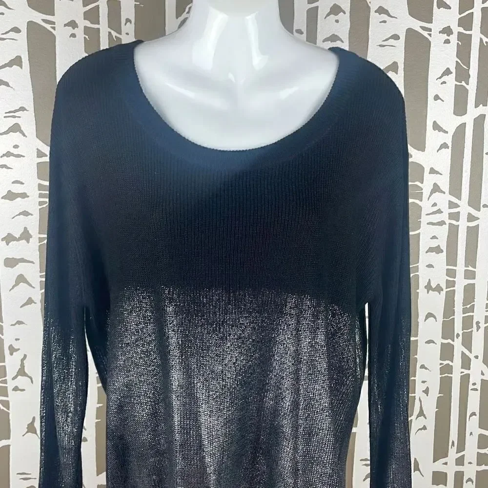 Black and Silver Metallic Ombré Split Hem Sweater S
